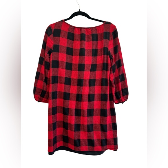 Madewell Buffalo Plaid Tie-Neck Tunic Dress Red Black Wool Blend Small - Picture 3 of 6